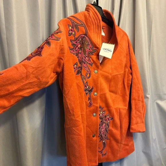 Bob Mackie Wearable Art Coat buttons NWT  1X burnt soft dead stock - Picture 3 of 11